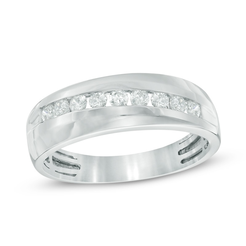 Main Image 1 of Previously Owned - 1/2 CT. T.W. Diamond Slant Wedding Band in 10K White Gold