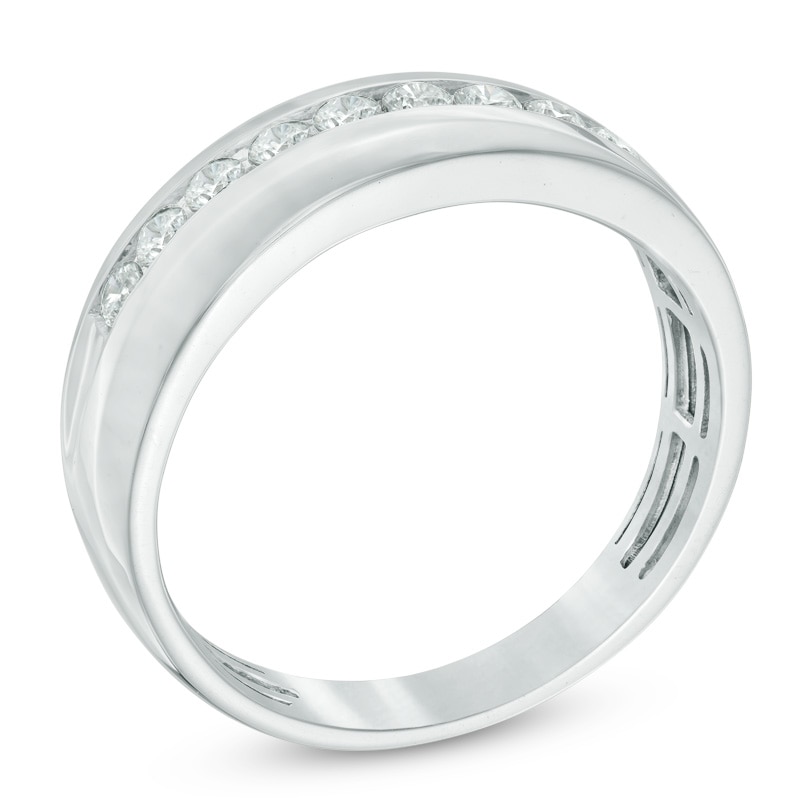 Main Image 2 of Previously Owned - 1/2 CT. T.W. Diamond Slant Wedding Band in 10K White Gold