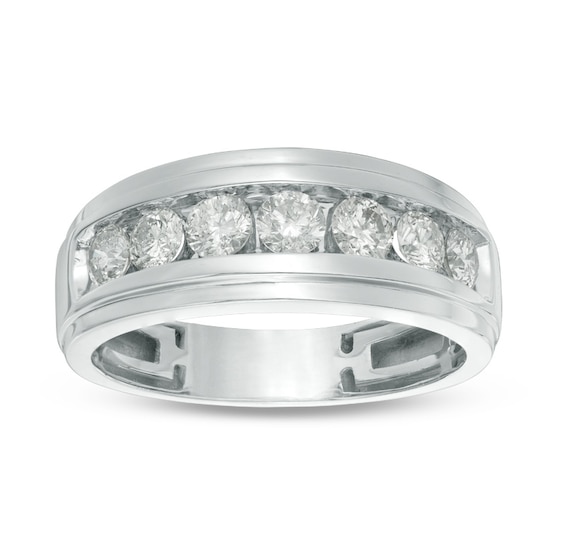 Previously Owned - Men's 1-1/5 CT. T.w. Diamond Seven Stone Wedding Band in 10K White Gold