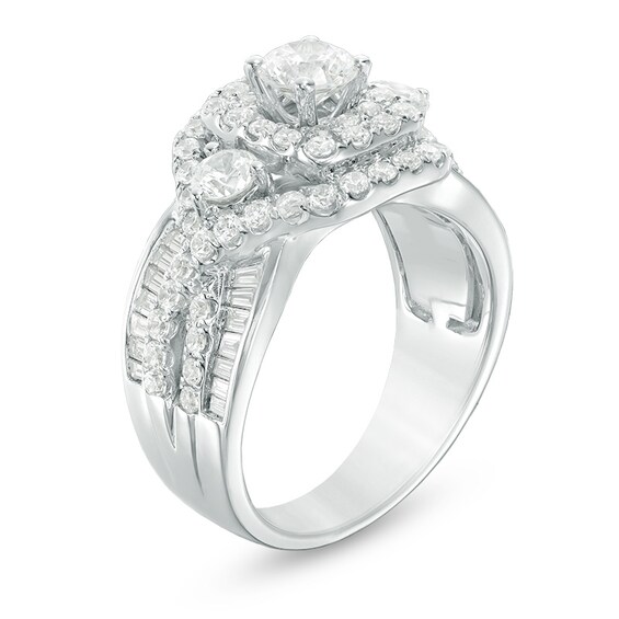 Previously Owned - 2 CT. T.w. Diamond Past Preset FutureÂ® Cushion Frame Twist Engagement Ring in 14K White Gold