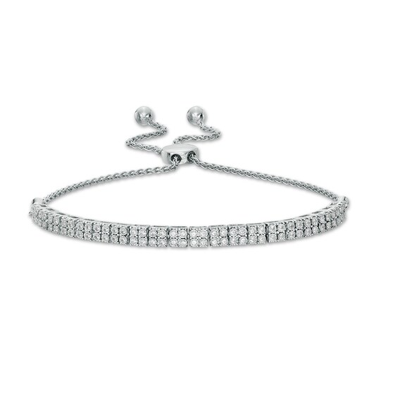 Previously Owned - 1/3 CT. T.w. Diamond Double Row Bolo Bracelet in 10K White Gold - 10"