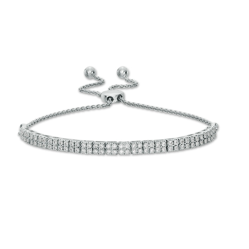 Previously Owned - 1/3 CT. T.W. Diamond Double Row Bolo Bracelet in 10K ...