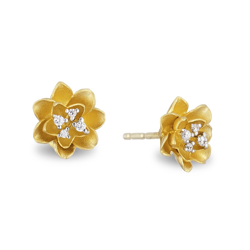 Previously Owned - Enchanted Disney Tiana Diamond Accent Water Lily Stud Earrings in 10K Gold
