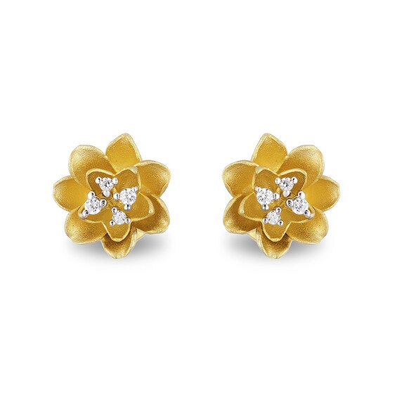 Previously Owned - Enchanted Disney Tiana Diamond Accent Water Lily Stud Earrings in 10K Gold