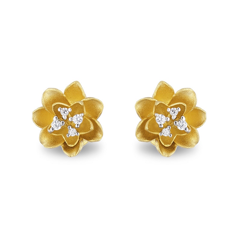Previously Owned - Enchanted Disney Tiana Diamond Accent Water Lily Stud Earrings in 10K Gold