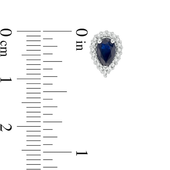 Previously Owned - Pear-Shaped Blue Sapphire and 1/8 CT. T.w. Diamond Frame Stud Earrings in 10K White Gold