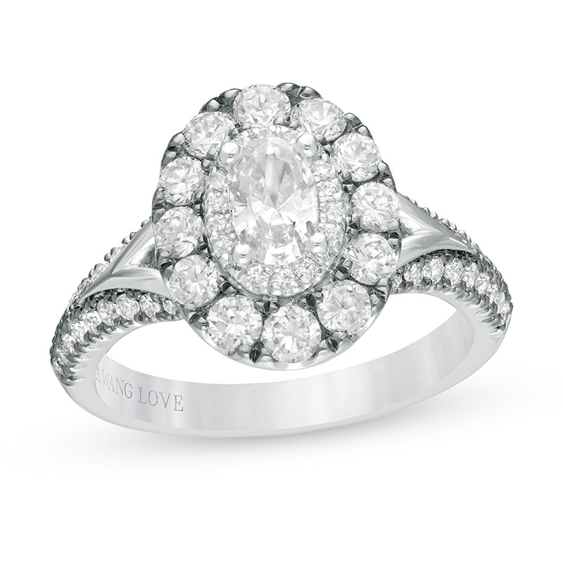 Main Image 1 of Previously Owned - Vera Wang Love Collection 1-1/2 CT. T.W. Oval Diamond Frame Engagement Ring in 14K Two-Tone Gold
