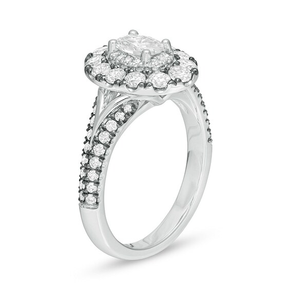 Previously Owned - Vera Wang Love Collection 1-1/2 CT. T.w. Oval Diamond Frame Engagement Ring in 14K Two-Tone Gold