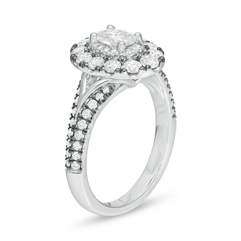 Main Image 2 of Previously Owned - Vera Wang Love Collection 1-1/2 CT. T.W. Oval Diamond Frame Engagement Ring in 14K Two-Tone Gold