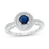 Thumbnail Image 1 of Previously Owned - 5.0mm Blue Sapphire and 1/5 CT. T.W. Diamond Double Frame Ring in 10K White Gold