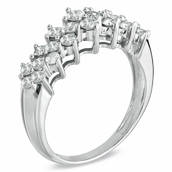 Previously Owned - 1 CT. T.w. Diamond Cluster Pyramid Band in 10K White Gold
