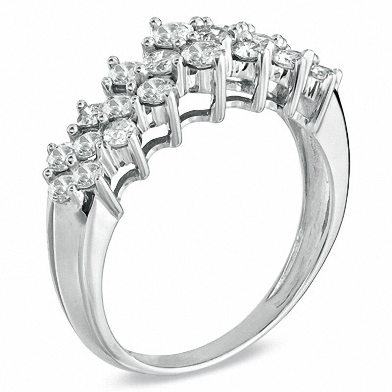 Main Image 2 of Previously Owned - 1 CT. T.W. Diamond Cluster Pyramid Band in 10K White Gold