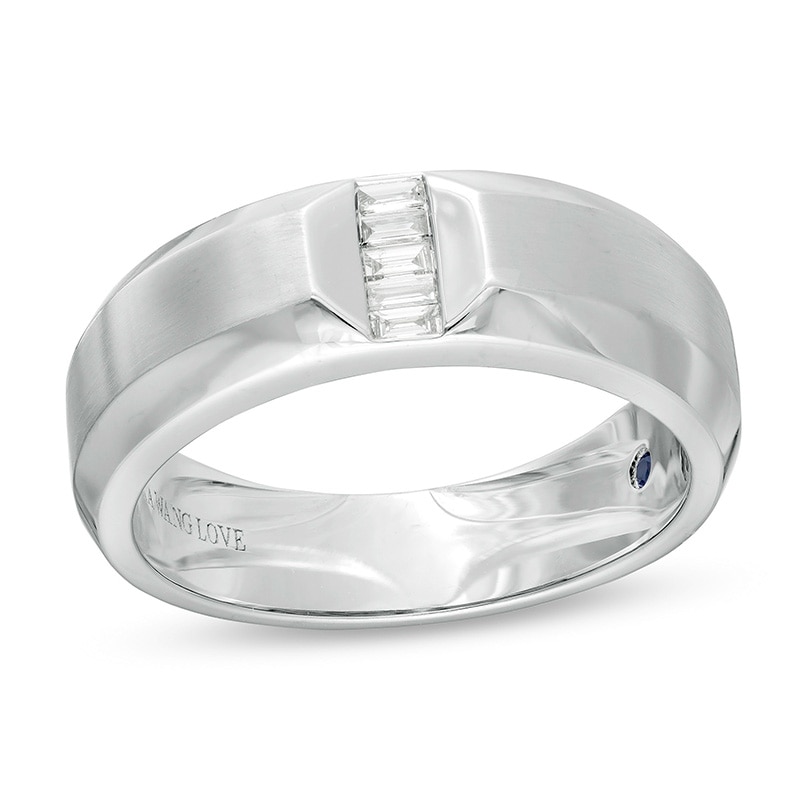 Main Image 1 of Previously Owned - Vera Wang Men's 1/10 CT. T.W. Baguette Diamond Wedding Band in 14K White Gold