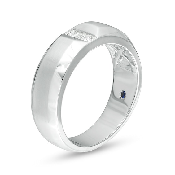 Previously Owned - Vera Wang Men's 1/10 CT. T.w. Baguette Diamond Wedding Band in 14K White Gold