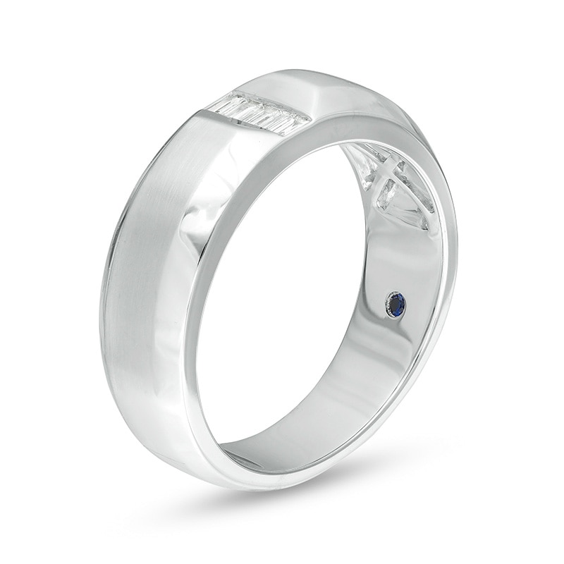 Main Image 2 of Previously Owned - Vera Wang Men's 1/10 CT. T.W. Baguette Diamond Wedding Band in 14K White Gold
