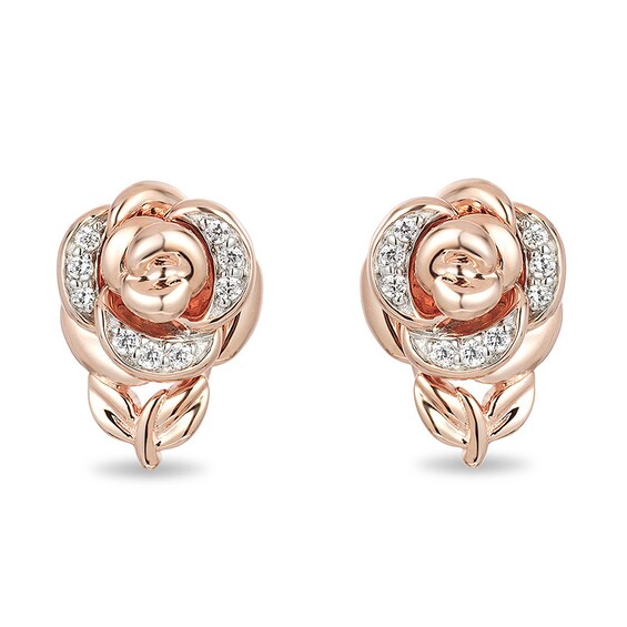 Previously Owned - Enchanted Disney Belle 0.084 CT. T.w. Diamond Rose Stud Earrings in 10K Rose Gold