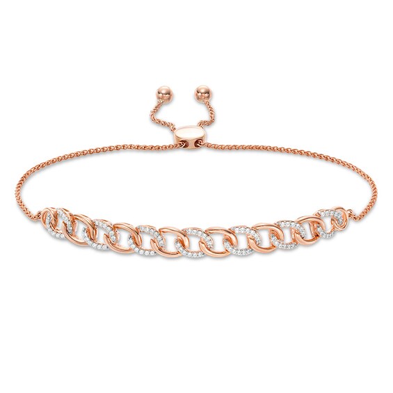 Previously Owned - 1/4 CT. T.w. Diamond Interlocking Curb Link Bolo Bracelet in 10K Rose Gold - 9.5"