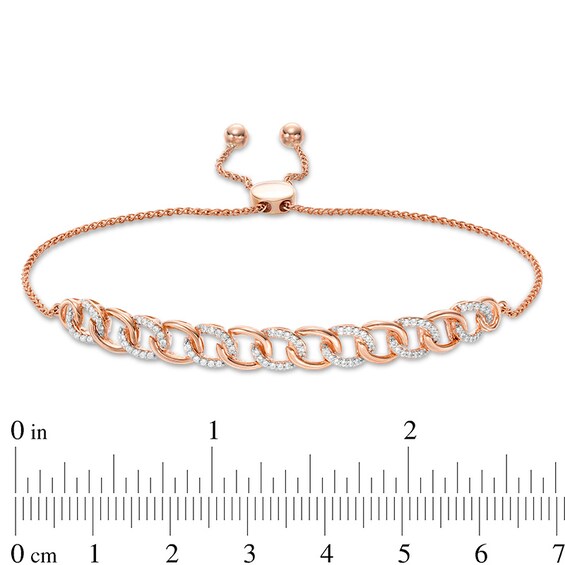 Previously Owned - 1/4 CT. T.w. Diamond Interlocking Curb Link Bolo Bracelet in 10K Rose Gold - 9.5"