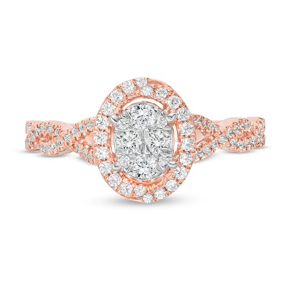 Previously Owned - 1/2 CT. T.w. Oval Composite Diamond Frame Twist Shank Ring in 10K Rose Gold