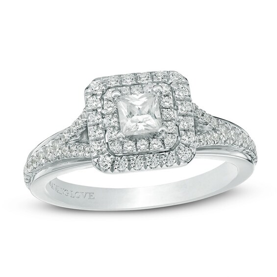 Previously Owned - Vera Wang Love Collection 5/8 CT. T.w. Diamond Double Frame Engagement Ring in 14K White Gold