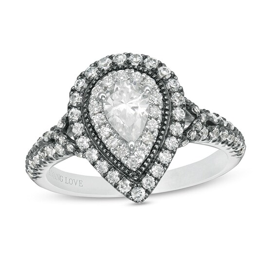 Previously Owned - Vera Wang Love Collection 1-1/5 CT. T.w. Pear-Shaped Diamond Frame Engagement Ring in 14K White Gold