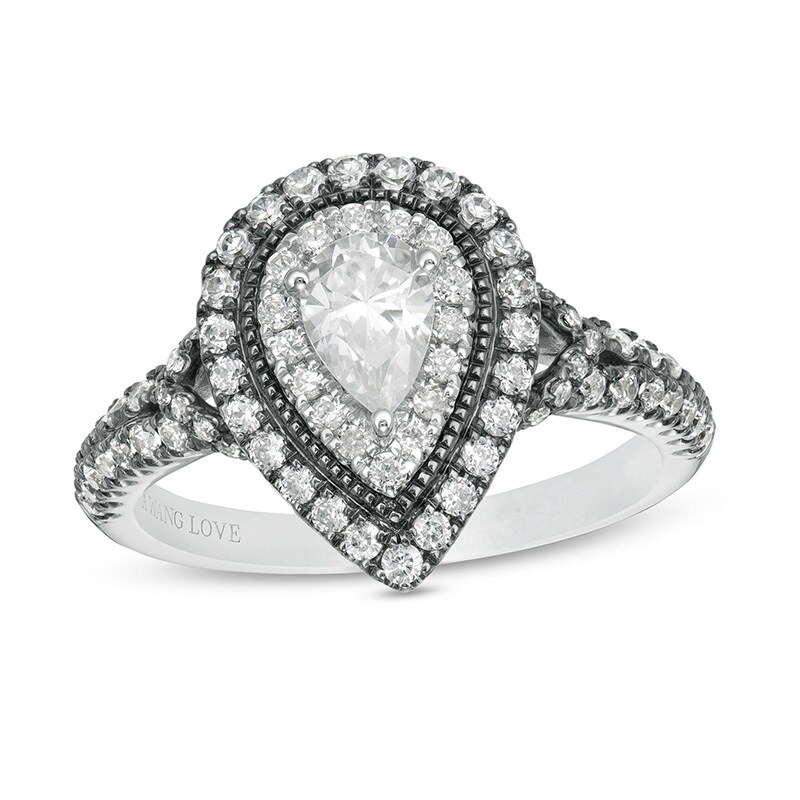 Main Image 1 of Previously Owned - Vera Wang Love Collection 1-1/5 CT. T.W. Pear-Shaped Diamond Frame Engagement Ring in 14K White Gold