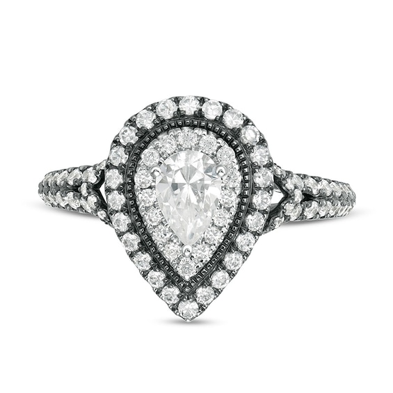 Previously Owned - Vera Wang Love Collection 1-1/5 CT. T.w. Pear-Shaped Diamond Frame Engagement Ring in 14K White Gold