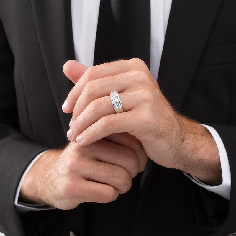 Main Image 2 of Previously Owned - 3/4 CT. T.W. Diamond Double Row Channel-Set Anniversary Band in 10K White Gold