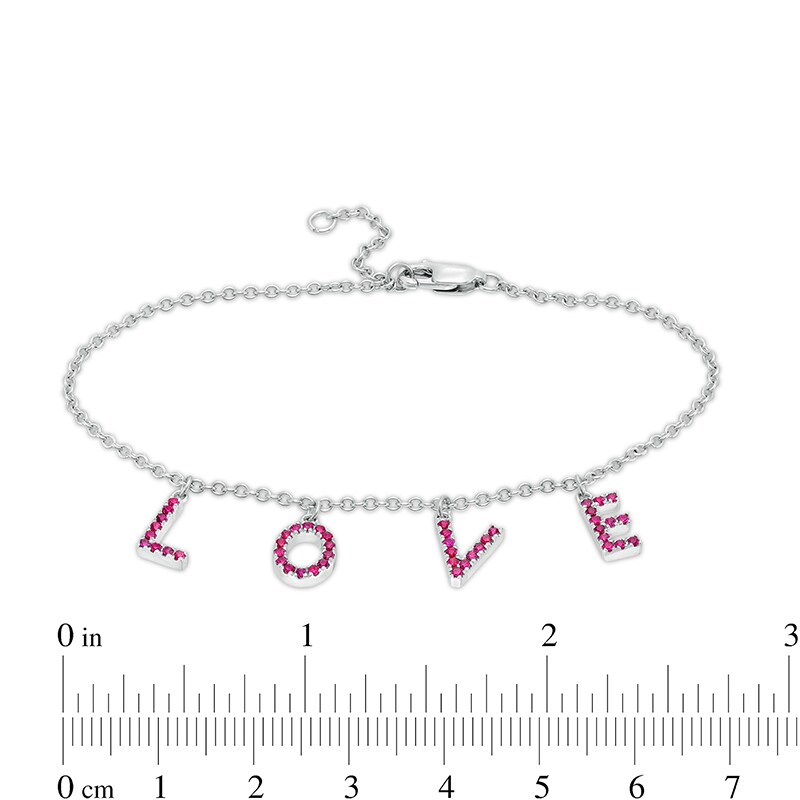 Main Image 4 of Previously Owned - Ruby "LOVE" Letter Station Bracelet in Sterling Silver - 8"