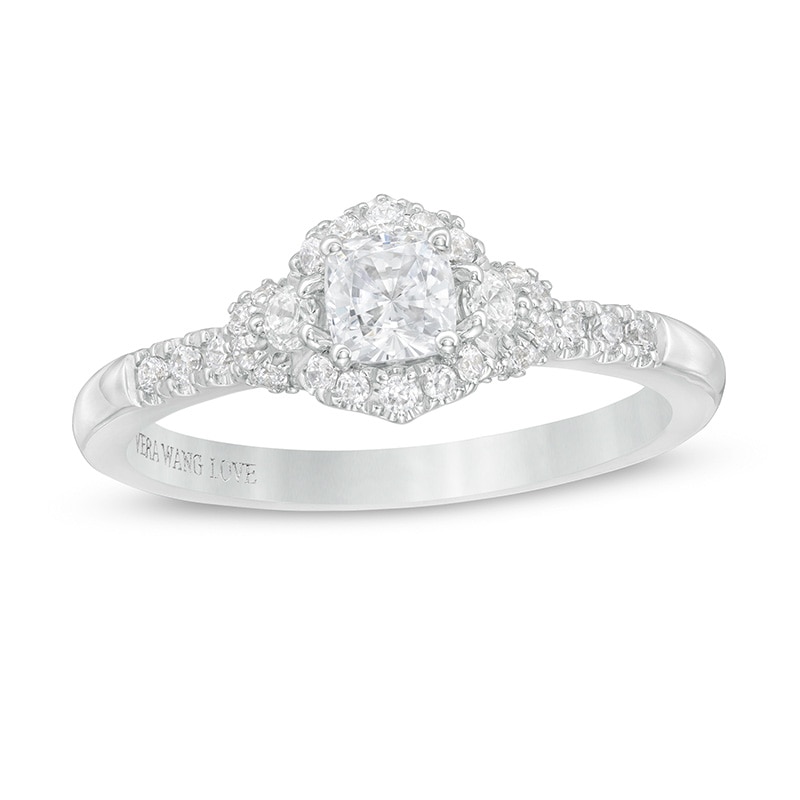 Main Image 1 of Previously Owned - Vera Wang Love Collection 5/8 CT. T.W. Diamond Hexagonal Frame Engagement Ring in 14K White Gold