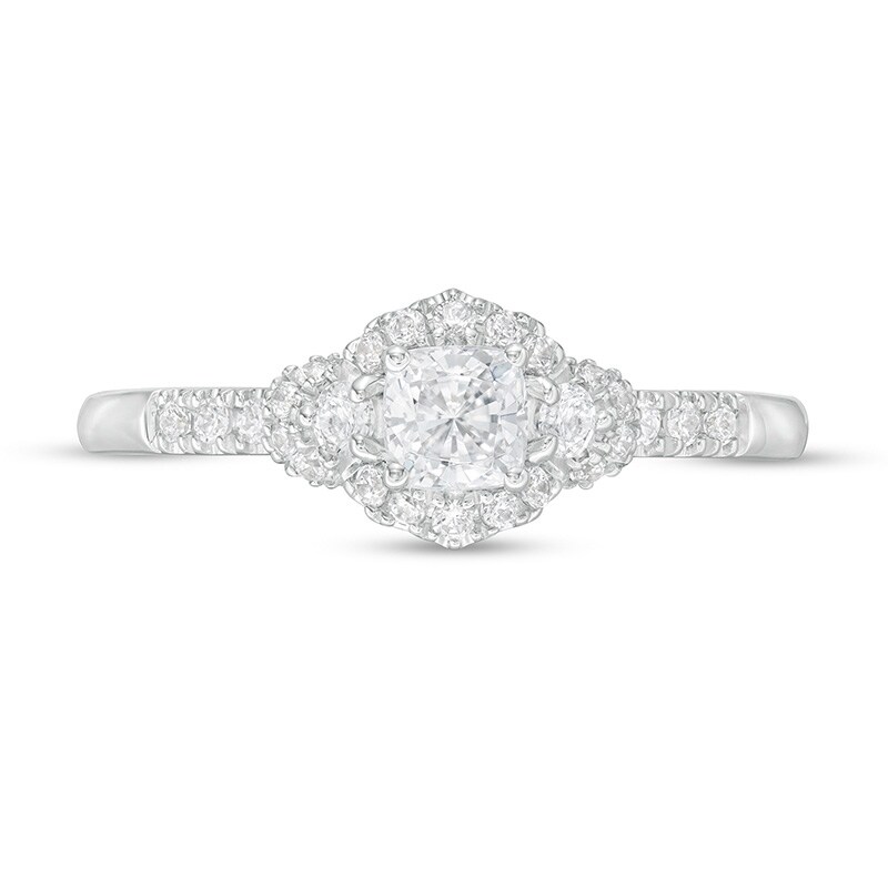 Main Image 4 of Previously Owned - Vera Wang Love Collection 5/8 CT. T.W. Diamond Hexagonal Frame Engagement Ring in 14K White Gold