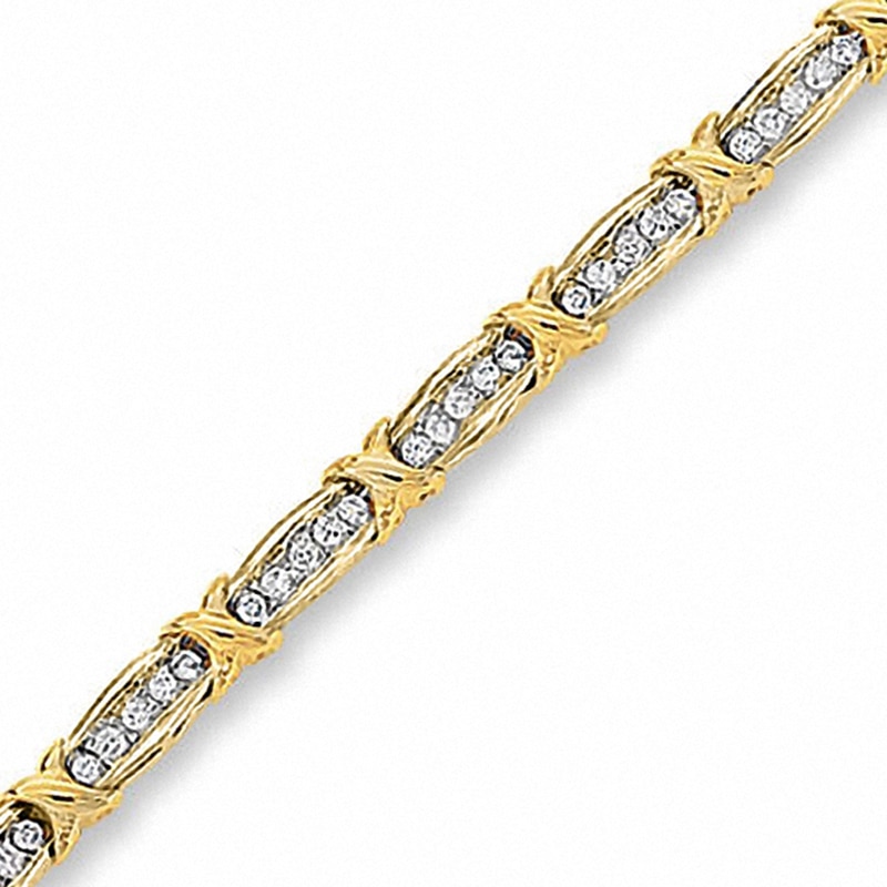 Main Image 1 of Previously Owned - 1 CT. T.W. Diamond Fashion "X" Bracelet in 10K Gold
