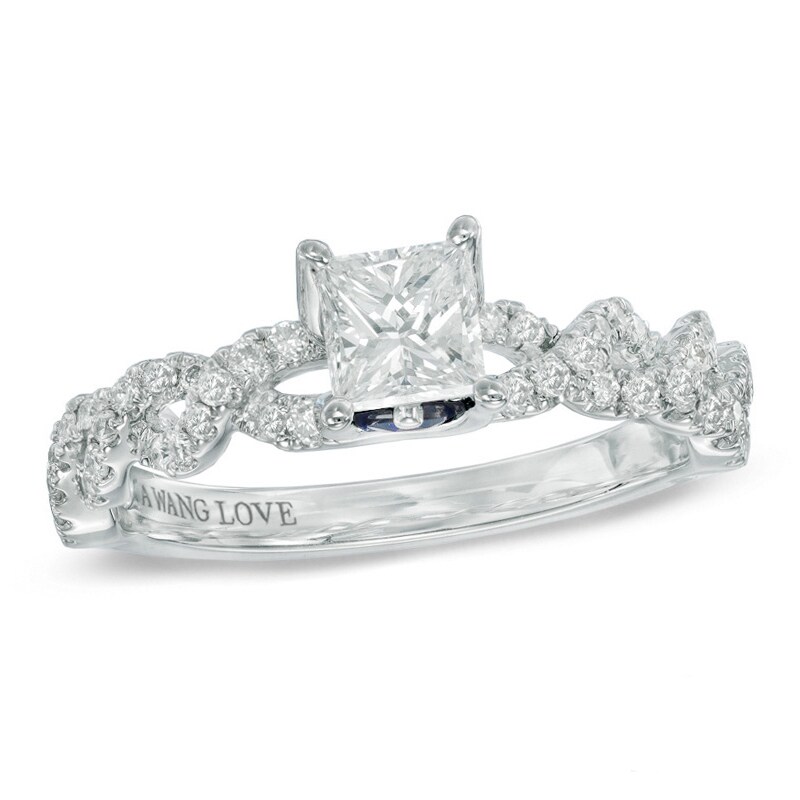 Main Image 1 of Previously Owned - Vera Wang Love Collection 3/4 CT. T.W. Diamond Cascading Shank Engagement Ring in 14K White Gold