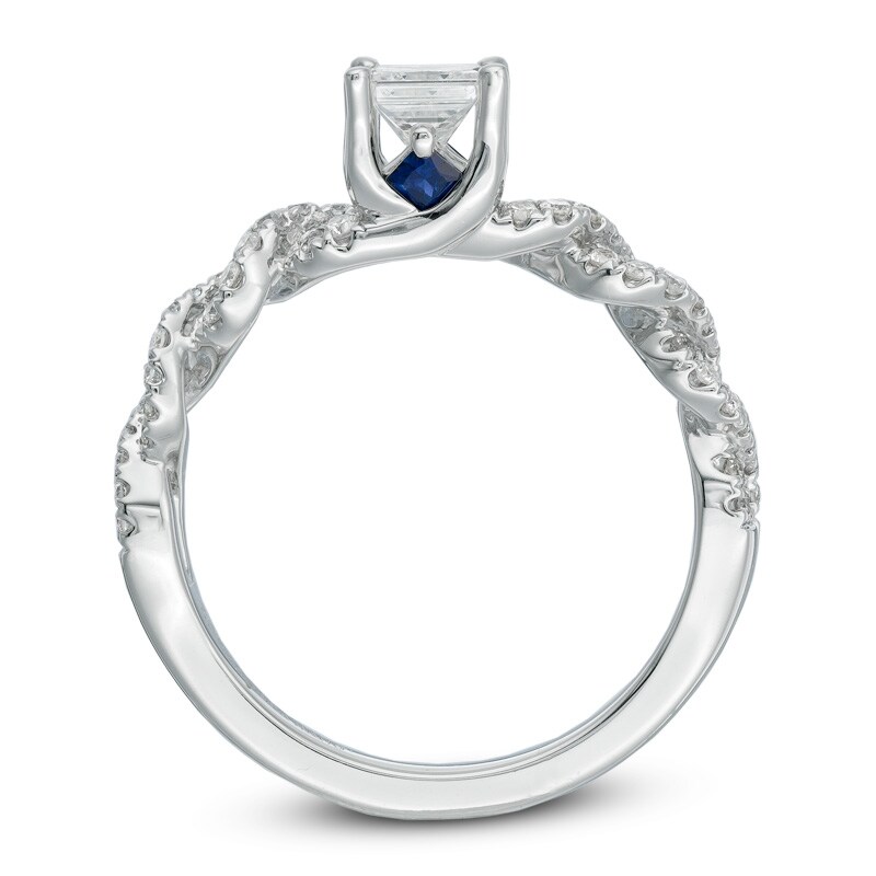 Main Image 3 of Previously Owned - Vera Wang Love Collection 3/4 CT. T.W. Diamond Cascading Shank Engagement Ring in 14K White Gold