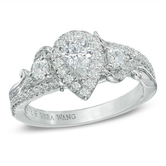 Previously Owned - Vera Wang Love Collection 1 CT. T.w. Pear-Shaped Diamond Three Stone Ring in 14K White Gold