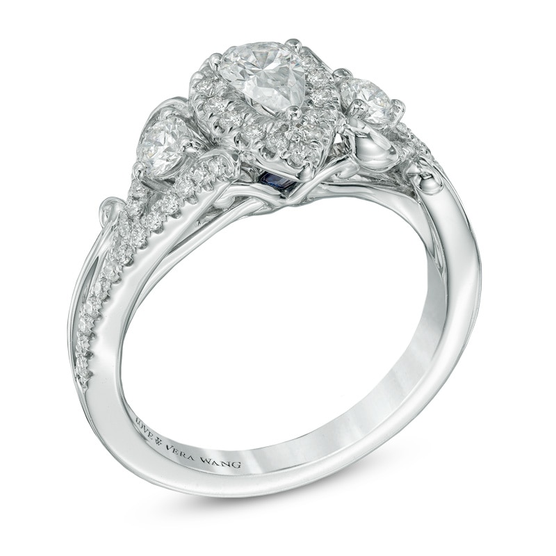 Main Image 2 of Previously Owned - Vera Wang Love Collection 1 CT. T.W. Pear-Shaped Diamond Three Stone Ring in 14K White Gold