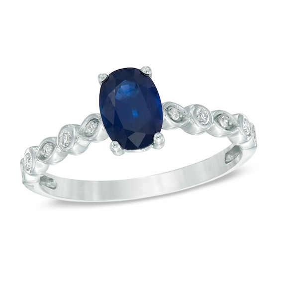 Previously Owned - Oval Blue Sapphire and Diamond Accent Engagement Ring in 14K White Gold