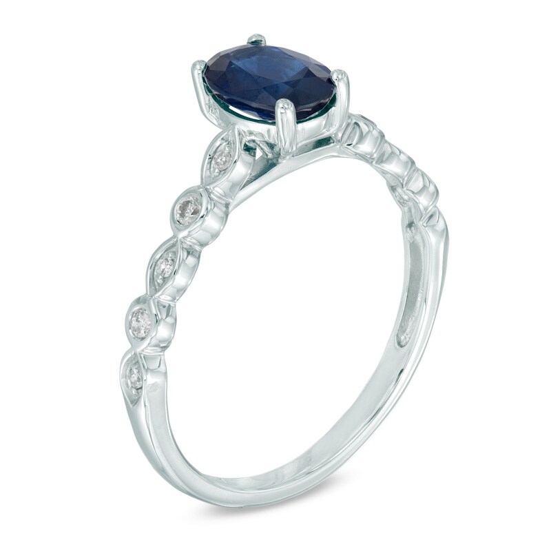 Main Image 2 of Previously Owned - Oval Blue Sapphire and Diamond Accent Engagement Ring in 14K White Gold