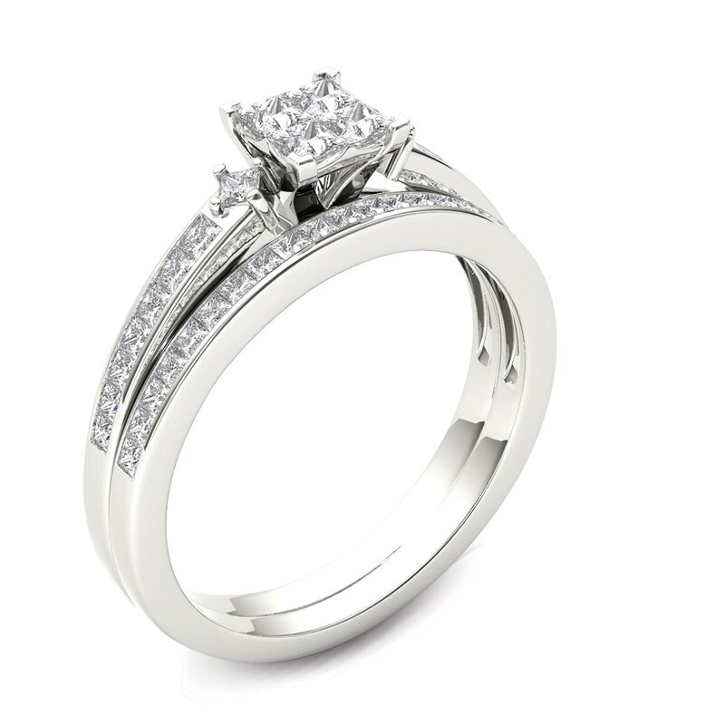 Main Image 2 of Previously Owned - 1 CT. T.W. Quad Princess-Cut Diamond Bridal Set in 14K White Gold