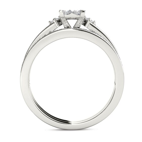 Previously Owned - 1 CT. T.w. Quad Princess-Cut Diamond Bridal Set in 14K White Gold