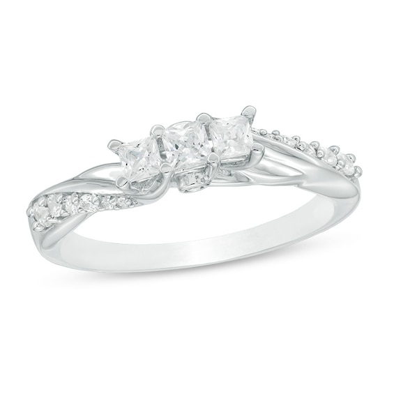 Previously Owned - 1/2 CT. T.w. Princess-Cut Diamond Three Stone Twist Shank Ring in 14K White Gold