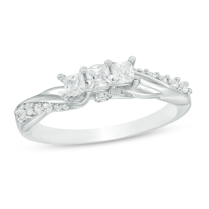 Main Image 1 of Previously Owned - 1/2 CT. T.W. Princess-Cut Diamond Three Stone Twist Shank Ring in 14K White Gold