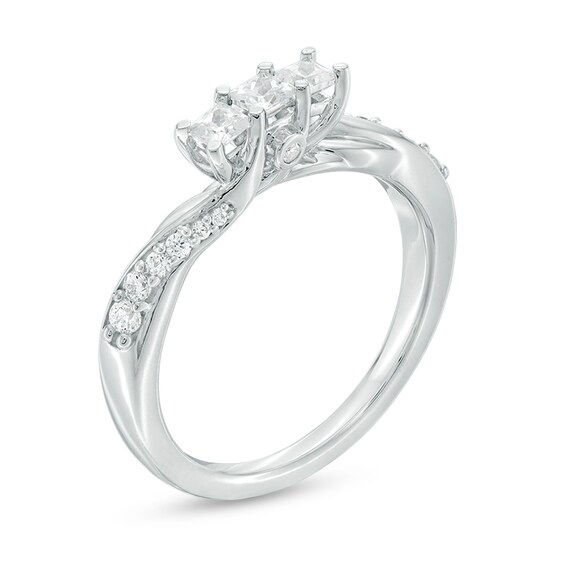 Previously Owned - 1/2 CT. T.w. Princess-Cut Diamond Three Stone Twist Shank Ring in 14K White Gold