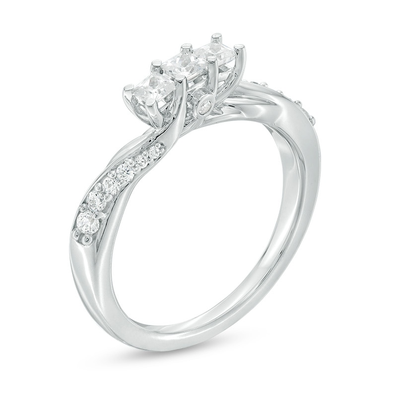 Main Image 3 of Previously Owned - 1/2 CT. T.W. Princess-Cut Diamond Three Stone Twist Shank Ring in 14K White Gold