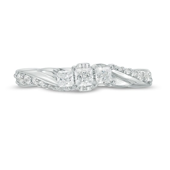 Previously Owned - 1/2 CT. T.w. Princess-Cut Diamond Three Stone Twist Shank Ring in 14K White Gold