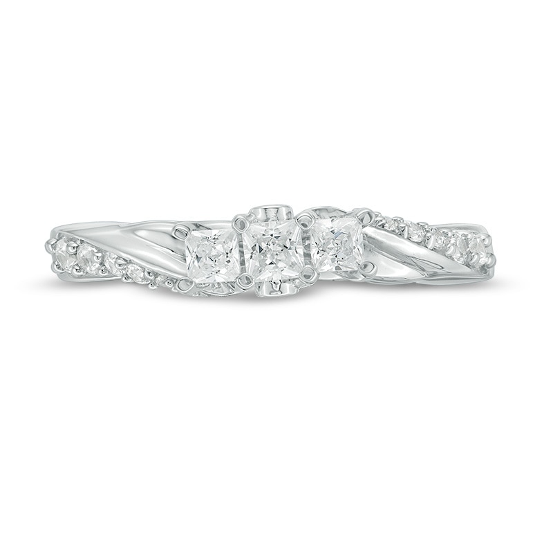 Main Image 4 of Previously Owned - 1/2 CT. T.W. Princess-Cut Diamond Three Stone Twist Shank Ring in 14K White Gold