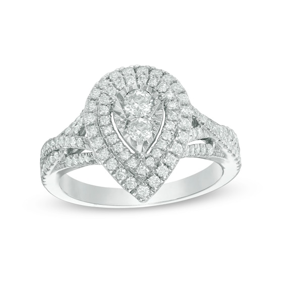 Previously Owned - 3/4 CT. T.w. Diamond Double Pear-Shaped Twist Engagement Ring in 14K White Gold