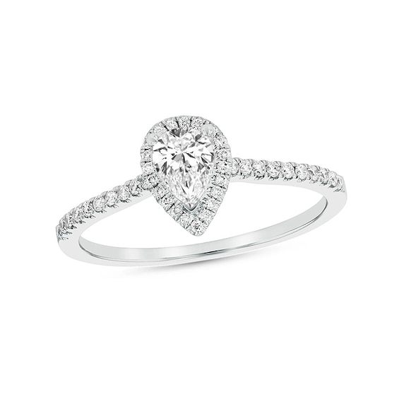 Previously Owned - 1/2 CT. T.w. Pear-Shaped Diamond Frame Engagement Ring in 18K White Gold (G/Si2)