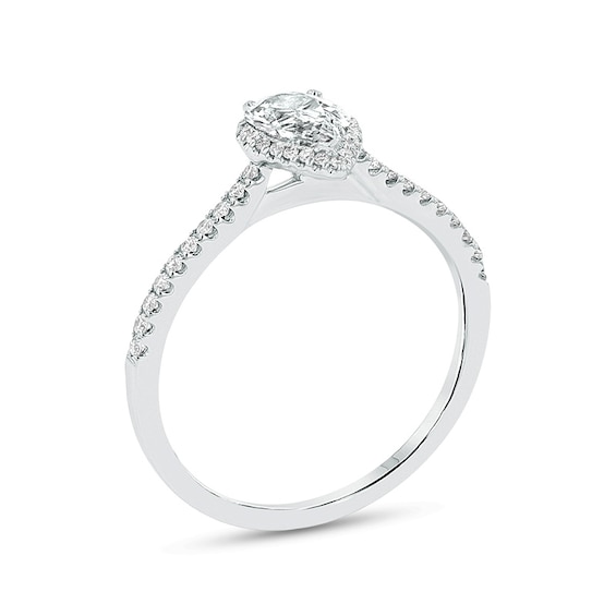 Previously Owned - 1/2 CT. T.w. Pear-Shaped Diamond Frame Engagement Ring in 18K White Gold (G/Si2)
