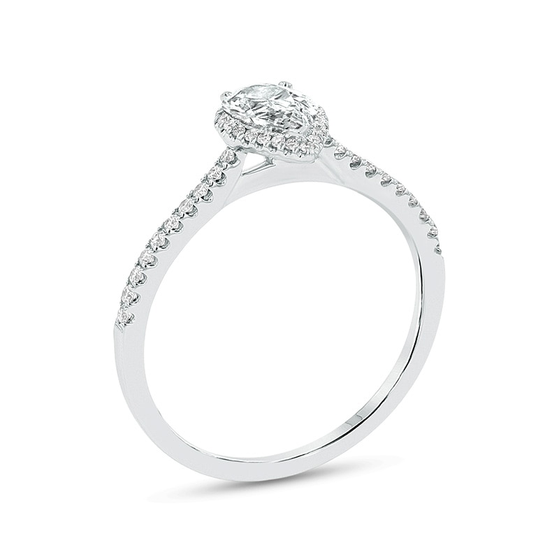 Main Image 2 of Previously Owned - 1/2 CT. T.W. Pear-Shaped Diamond Frame Engagement Ring in 18K White Gold (G/SI2)